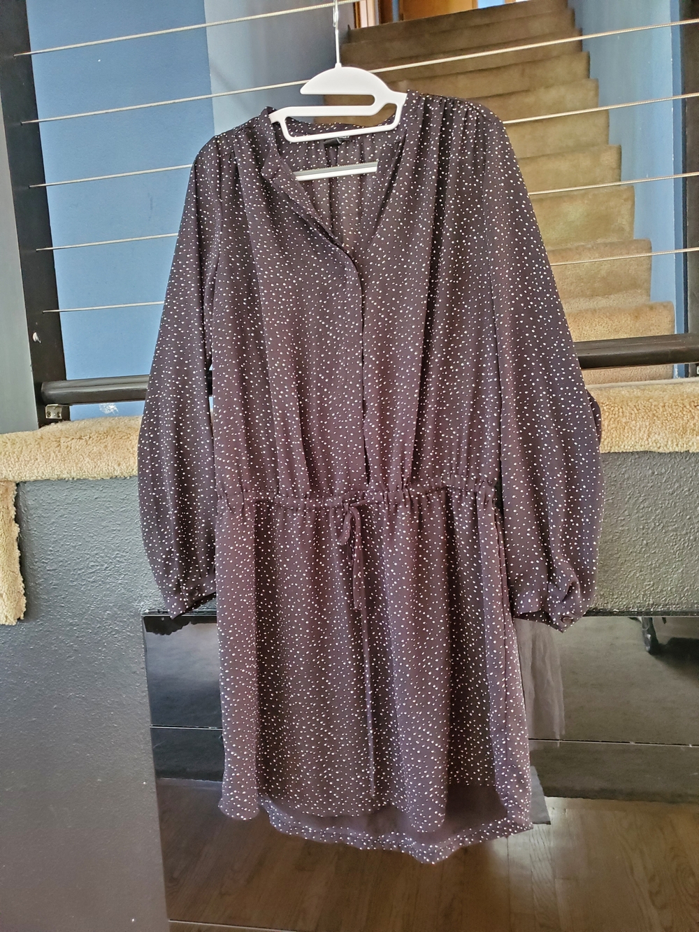 Hilary Radley Brown Dot Long-Sleeve Drawstring Waist Dress